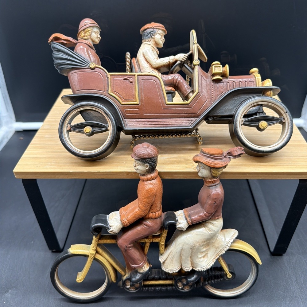 2 Vintage 1970's Homco Plastic Wall Hangings Car Bike Home Interior